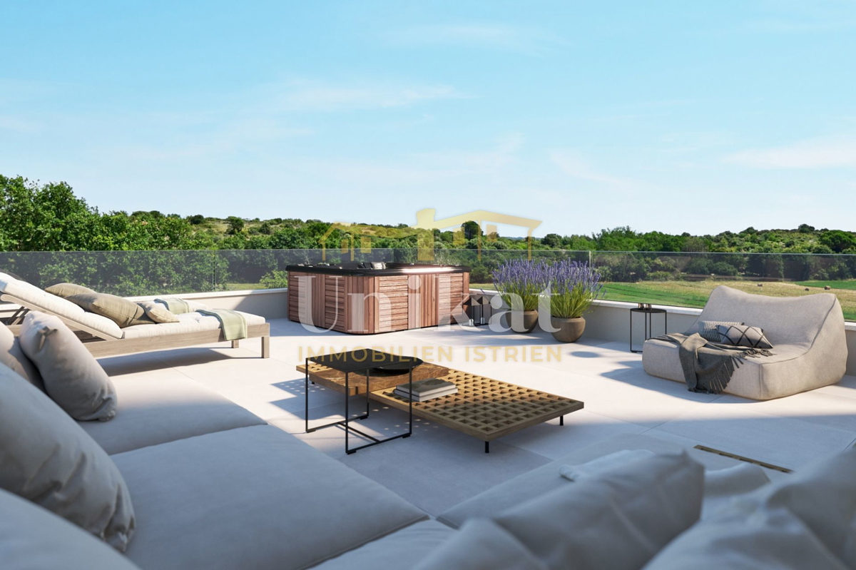 Hiša z veliko strešno teraso in bazenom